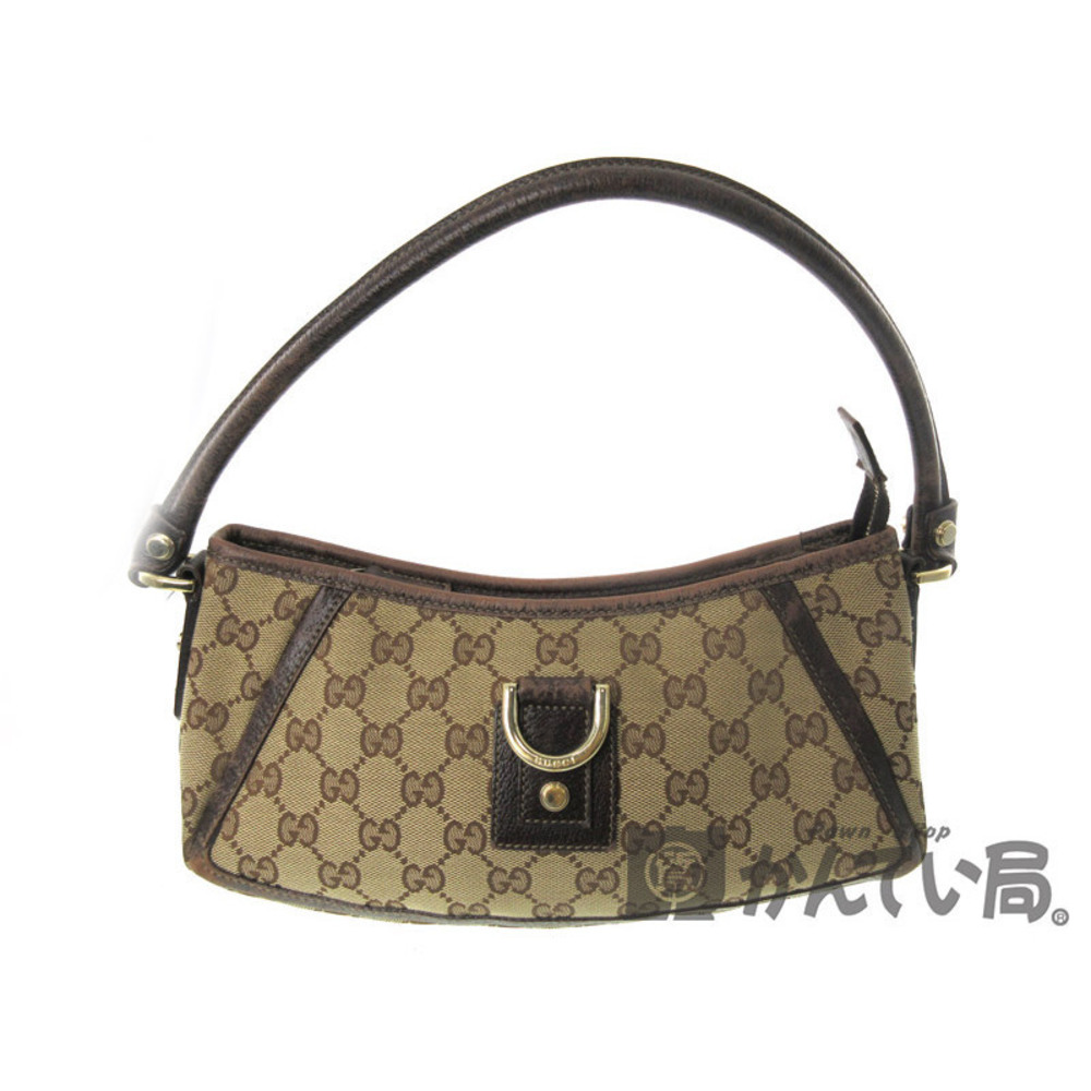 GUCCI One Shoulder Hobo Bag Handbag Leather Canvas Brown